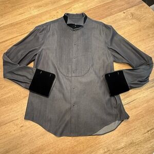Giorgio Armani Tuxedo Shirt Pleat Bib Velvet Cuffs Italy Size 45 Charcoal